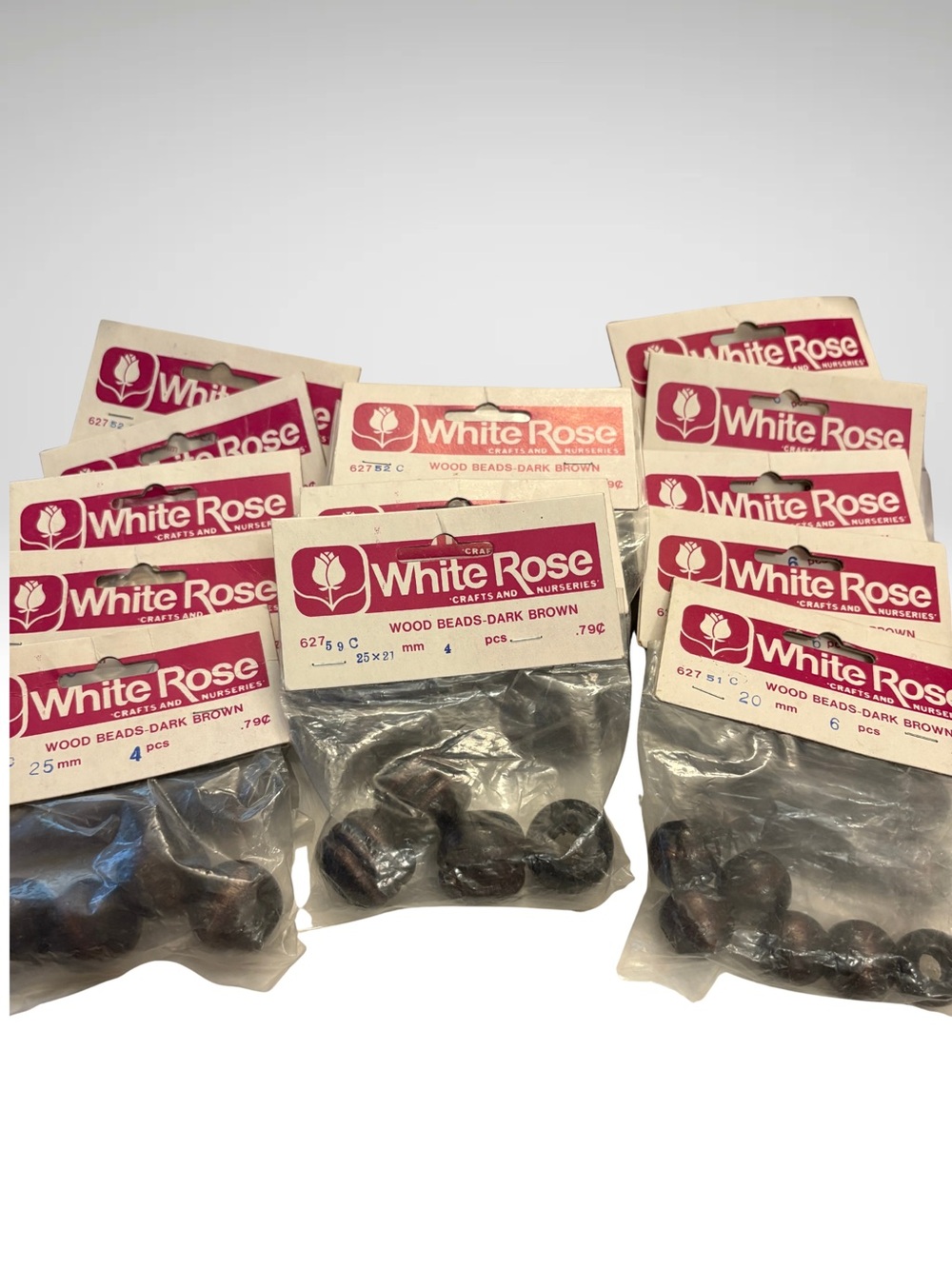 Vintage White Rose Dark Brown Wooden Beads 66pc Craft Lot (SKU: 124MI)